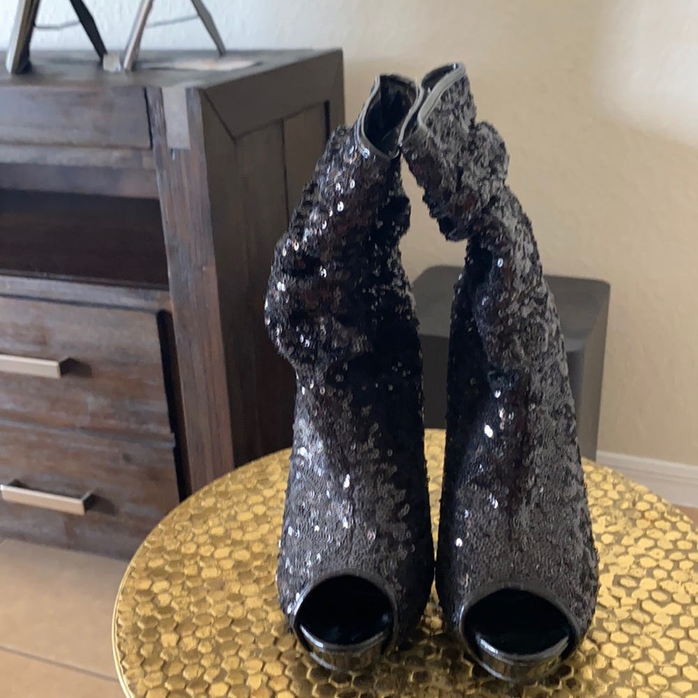 Sequin Peep Toe Booties
